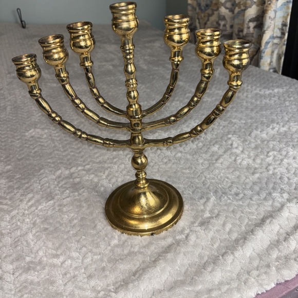 Vintage Menorah 7 Arm 10" Rotating Swing Arms Heavy Solid Brass Candelabra - Picture 5 of 10